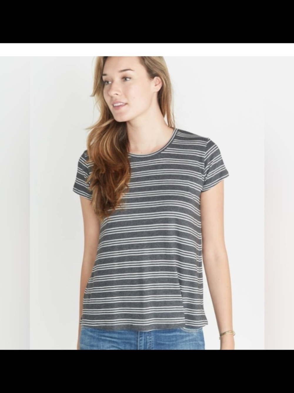 Marine Layer Gray Striped Short Sleeve Pima Cotton Blend Tee